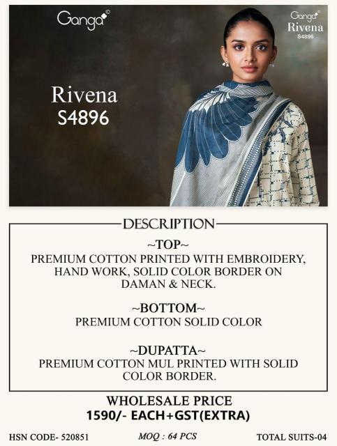 Ganga rivena 4896 cotton dress material by wholesale